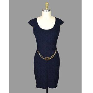 MILLY NAVY CABLE KNIT CHAIN SWEATER DRESS